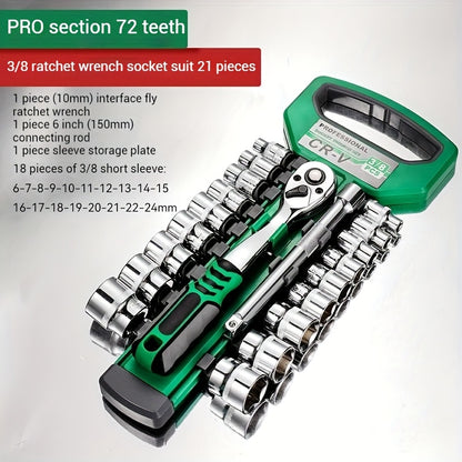 30/22/13-piece Professional Chrome Vanadium Steel Forged 72-tooth Ratchet Wrench And Sleeve Set (including Storage Rack) - Multi-specification, Full Size - Suitable For Automobile Engine, Motorcycle And Bicycle Repair And Mai