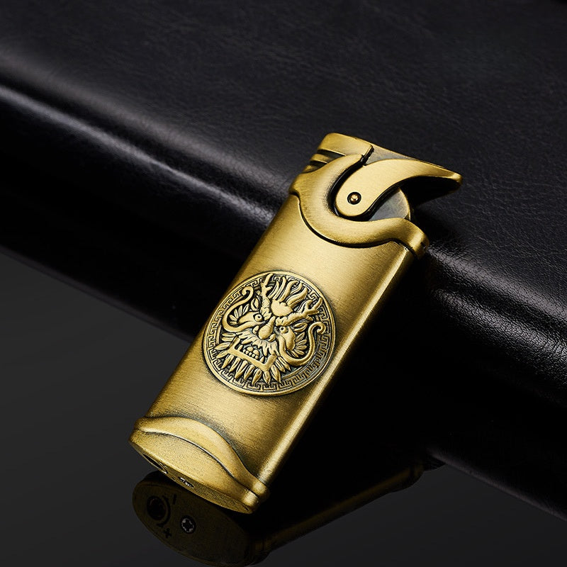 Retro Windproof Lighter - Heavy-Duty Metal Construction, Windproof & High Quality, Push Ignition with Flame Adjustment, Compact Portable Refillable Lighter for Camping, BBQ, Fireplace, Candle - Ideal Gift for Men, Boyfriend