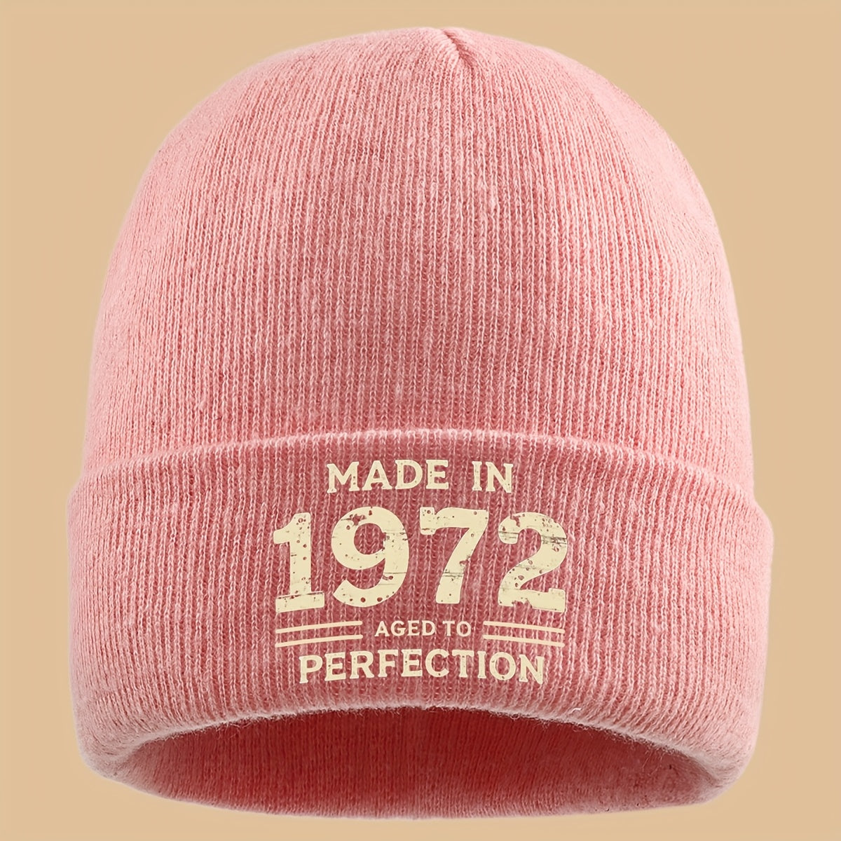 Men Women Loose Comfortable Solid Color Slouchie - 1pc "MADE IN 1972 AGED to PERFECTION" Print Beanie - Street Trendy Skull Cap for Autumn and Winter - Warm Elastic Brimless Hat - Outdoor Activities Cold Weather Suitable - Sk