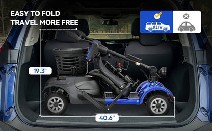 Heavy-Duty 4-Wheel Mobility Scooter for Seniors & Adults - 250W Motor, 14.9-Mile Range, 330LBS Load | 8" All-Terrain Solid Tires, Foldable Lightweight | Dual-Power Battery, Rearview Mirror, Indoor/Outdoor Use, Trunk Storage |
