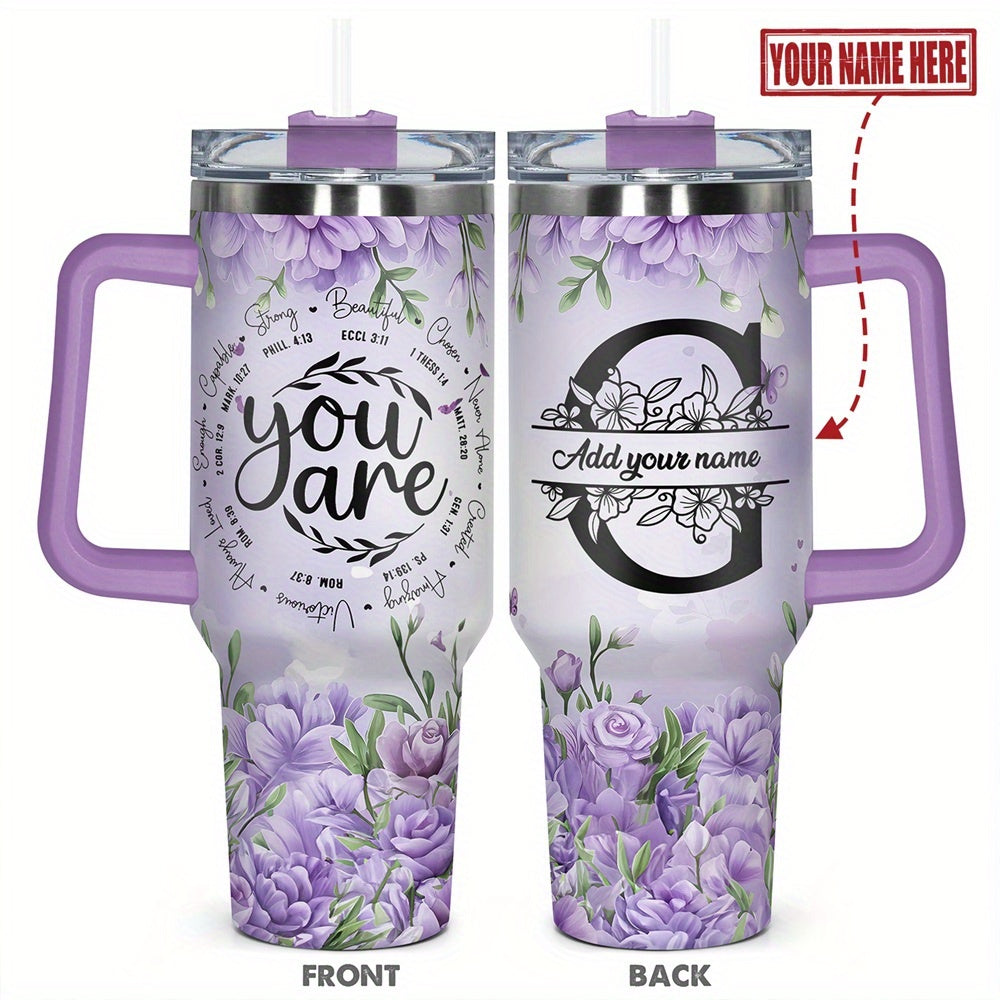 1pc Personalized Name & Motivational Quote Tumbler 40oz with Lid - Custom Stainless Steel Cup, Insulated for Hot/ Drinks, Custom Name/Date/Message Gift for /Men, Birthdays, Christmas, Valentines, Teachers, Coworkers