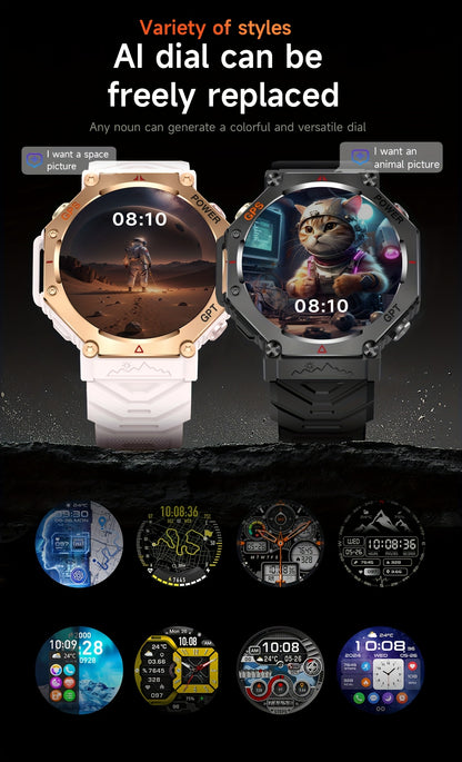 Men's Smartwatch - 1.39inch full touch HD Display, come with long range flashligh & GPS function, 530mAh large battery capacity, Wireless Calls/dial, compass, Music Control, massive sports modes, Zinc Alloy Case, Silicone and