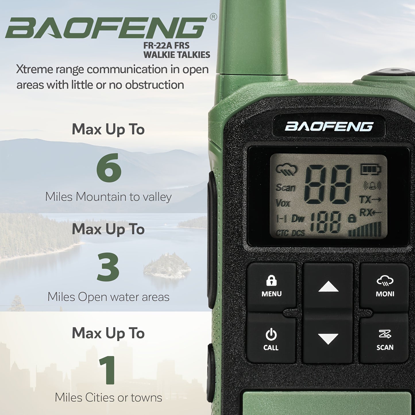 BAOFENG FR-22A FRS Two-Way Radio for Adults - Long Range, USB-C Charging, Rechargeable, NOAA, Flashlight, 1.5-3km Range, 36V Operating Voltage, ABS Material, Business Frequency, Outdoor Communication, Sleek Design, Durable Co