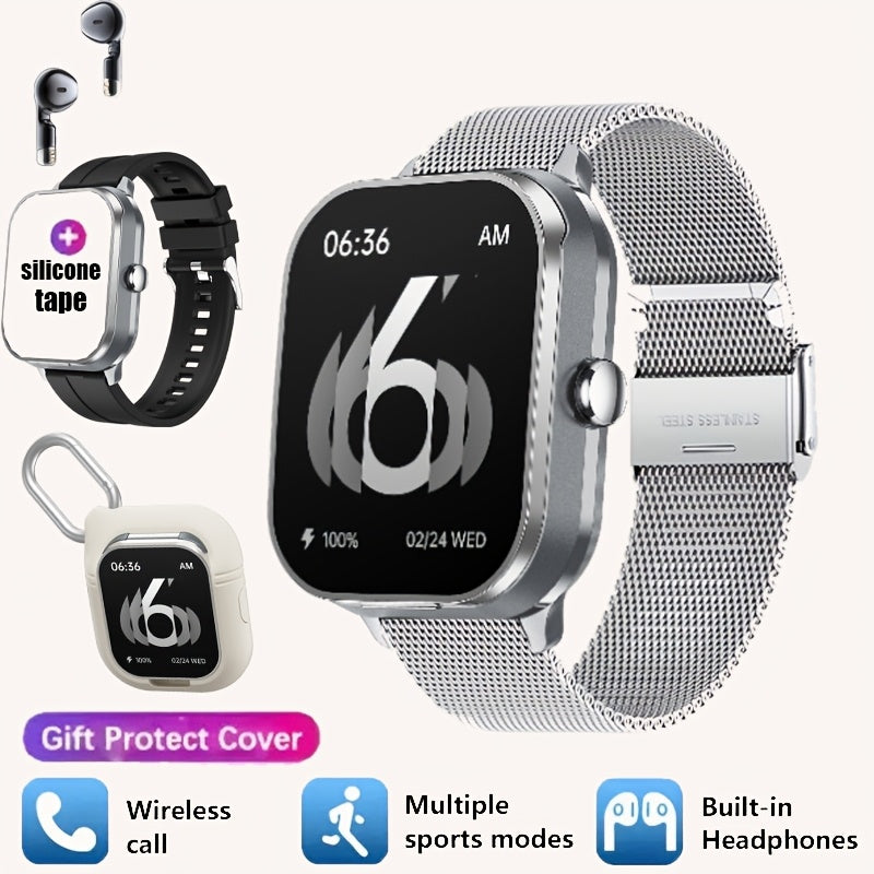 NEW Smart Watch 2025, Smartwatch with Earbuds, Earphones and Watches 2-in-1, Message Reminder, Wireless Calling, Indoor and Outdoor Sports Tracker, Alarm Clock, Stopwatch, Calculator, Voice Assistant, Smart Watches for Androi
