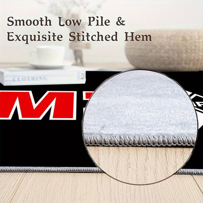 Extra Large Modern Black & Red MZ Lettering Area Mat - Heavy-Duty Non-Slip Backing, Machine Washable Mat for Living Room, Bedroom, Office - Red & White Bold MZ Lettering