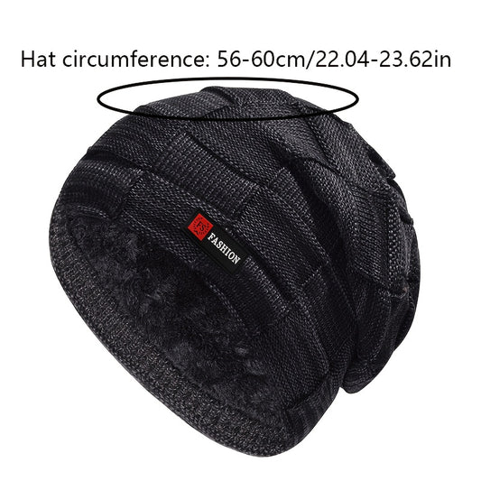 Men's Black Cable-Knit Winter Hat with Ear Flaps & Red Label-Like Patch - Soft Warm Beanie for Cold Weather, Durable Textile Material, Versatile for Sports & Everyday Use - Ideal Gift for Men (Hand Wash/Dry Clean)