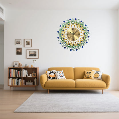 1pc Extra Large Modern Elegant Metal Wall Clock - Green, Golden, Blue, Yellow, Black, White, Brown, Beige - Large Round Decorative Clock for Living Room, Dining Room, Office - Silent Non-Ticking, Easy-to-Read Hands - Luxury H