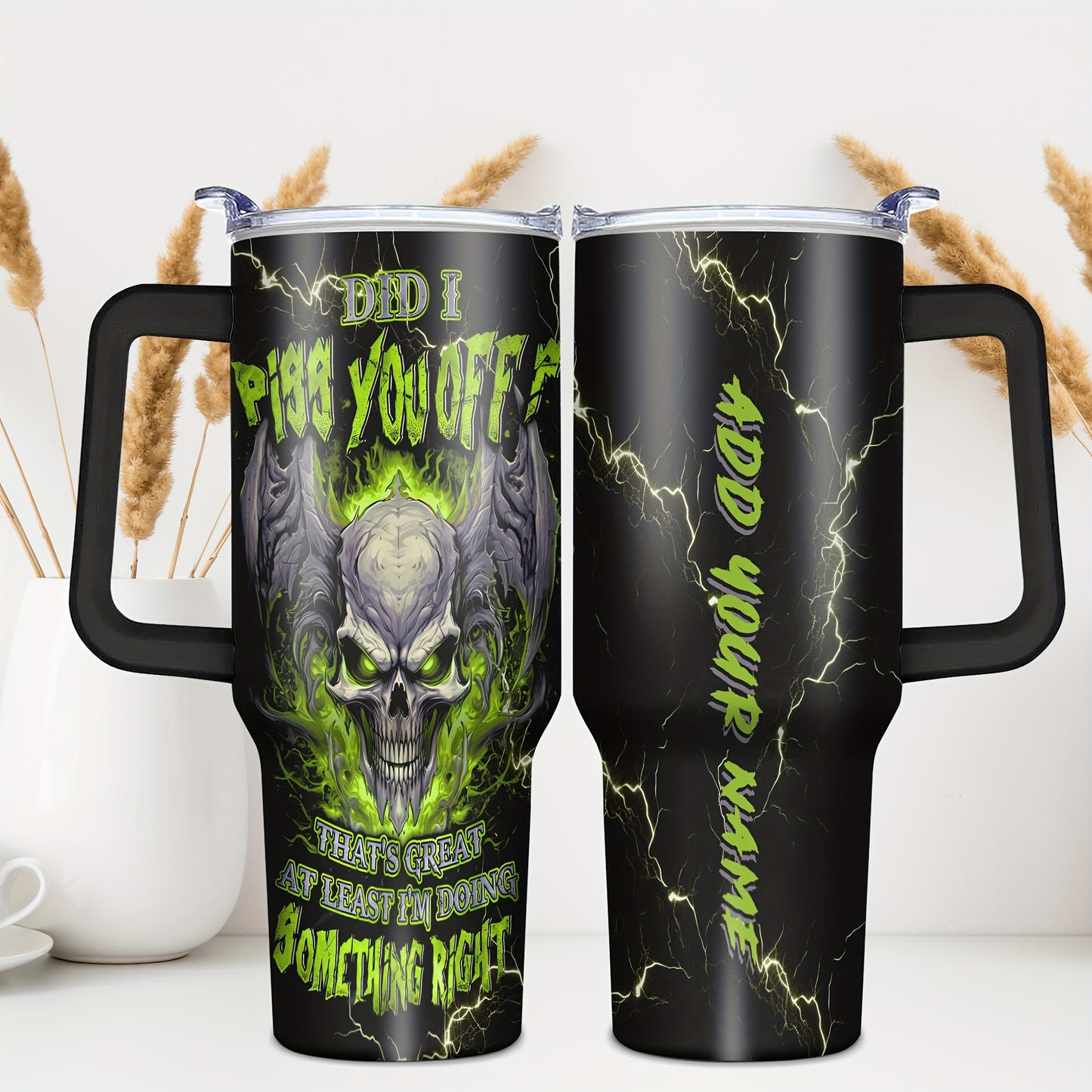 Custom 1pc, Personalized 40 Oz Tumbler with Lid, Featuring a Funny Lightning Skeleton Print, Stainless Steel Water Bottle Perfect for Christmas, Thanksgiving, Halloween, And Birthday Gifts for Dad, Son, Women, Mom, Sisters, T