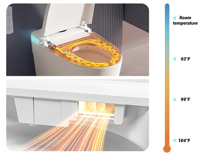 This Integrated Smart Toilet Features a Heated Seat, Night Light, Multiple Cleaning Functions, a Dual Flush System with Various Washing Modes, a Detachable Spray Wand, Drying Function, Automatic Lid Lift, Bathroom Slow-Close