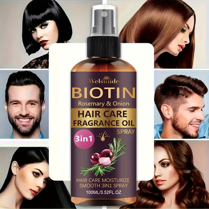 3-In-1 Rosemary And Onion Hair Care Oil Spray, No Rinse Required, Refreshing Lazy Fragrance, Smooths Hair, Salon-Grade Heat Protection Formula, Adds Natural Volume, Professional Quality Care, Ideal for Everyday Use, Unisex