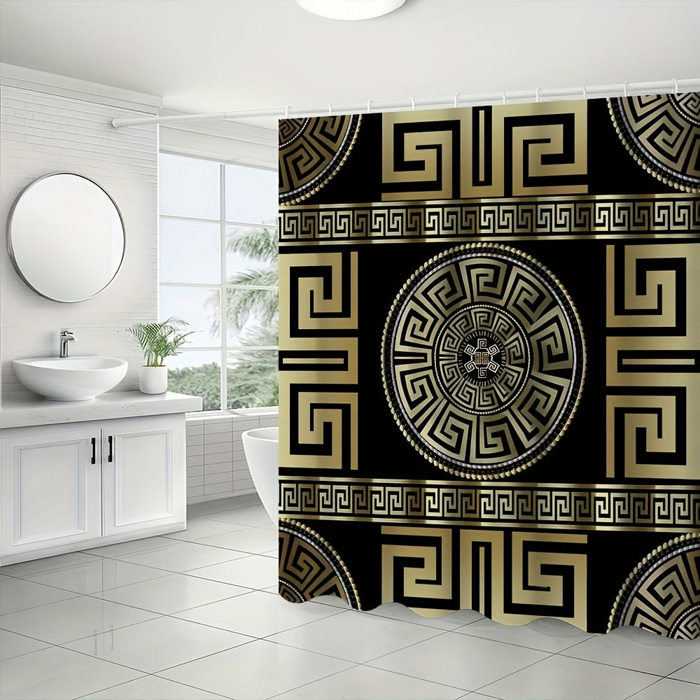 1/4pcs Golden Glitter, Geometric Pattern Bathroom Set, High Quality and Multifunctional Shower Curtain with 12 Hooks, Nonslip Bathroom Mat, Ushaped Toilet Mat, Toilet Seat Mat, Bathroom Decoration, Bathroom Partition, Room De