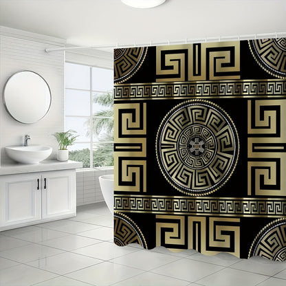 1/4pcs Golden Glitter, Geometric Pattern Bathroom Set, High Quality and Multifunctional Shower Curtain with 12 Hooks, Nonslip Bathroom Mat, Ushaped Toilet Mat, Toilet Seat Mat, Bathroom Decoration, Bathroom Partition, Room De