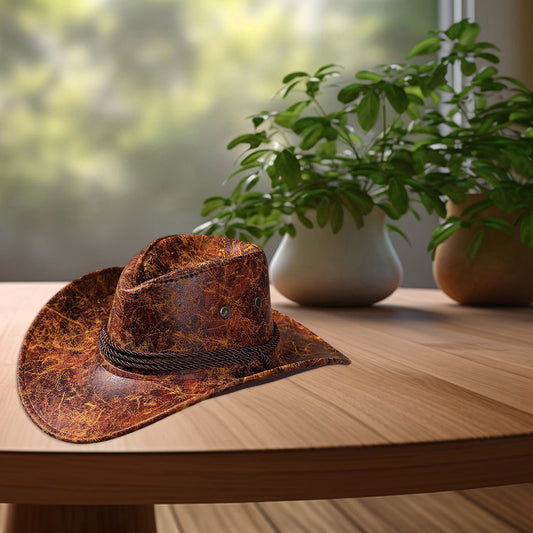 Vintage Western Cowboy Hat - Chocolate Brown, Chin Strap & Rope Band, Formaldehyde-Free, for Western, Jazz, Costume Parties - Men'S Cowboy Accessory, Cowboy Accessories, Party Accessory, Classic Cowboy Style, Durable Headgear