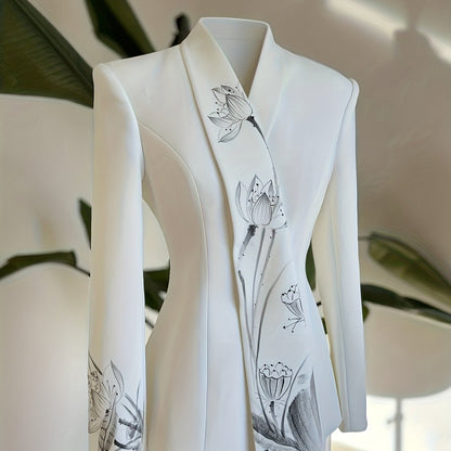 Spring/Autumn Women'S for Print Suit Set Office Fashion Long Sleeve Lapel Jacket Casual Straight Leg Pants, Spring Fashion, Elegant Style, Stylish Suit, Highquality Fabric, Women'S Suit, Professional Women