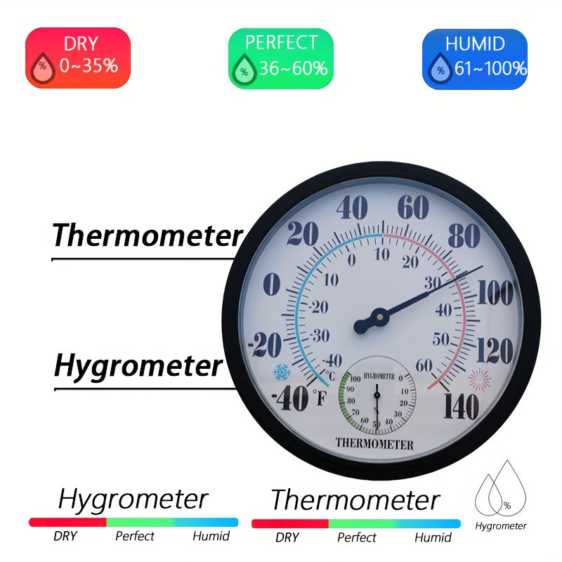1pc 25cm Dual-Panel Thermometer with Black Frame - Accurate Temperature & Humidity Measurement, Stylish American Design, Durable Acrylic, Ideal for Home, Office, and Indoor Use, Office Decor | Modern Wall Clock | Durable Acry