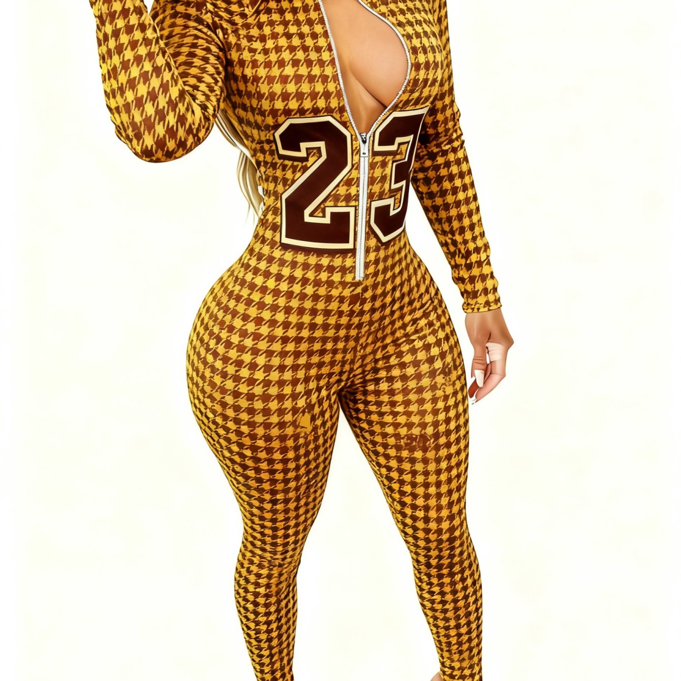 Women's Lightweight Full-Body Animal Print Jumpsuit - Zipper Front Long Sleeve Suit, Tight-Bodied One-Piece for All-Season Casual Wear, Machine Washable y Outfit ( Collar)