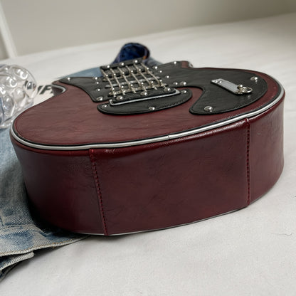 Y2K Retro Guitar Crossbody Bag - Lightweight Shoulder Bag with Chain & Rivet Accents, Removable Strap, Zipper Closure, Polyester Lining for Street Fashion & Daily Use, Musicthemed Accessory, Durable Zipper Closure