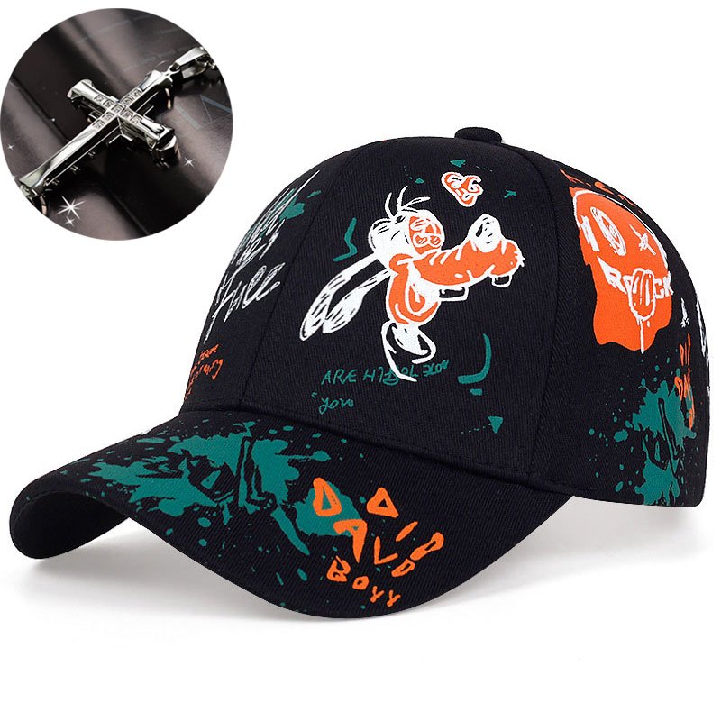 Two-piece "one hat and one decorative necklace" combination, new youth hip-hop baseball cap, exquisite embroidery adjustable lightweight and breathable travel, travel, size, and holiday gifts best choicesuitable for men and w