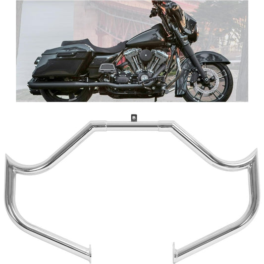 1.5" Engine Guard Crash Bar Compatible with 1997-UP for Harley Davidson Street Glide Electra Glide Road King Replacement for 81013SG14 Steel Silvery