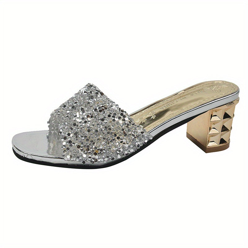 Women'S Chunky Heel Sandals - Slip-On Open-Toe High Heels with Ankle Strap, Golden Glamorous Party Shoes for Formal Events, Weddings, Nightouts - Cushioned Insole & Non-Slip PVC Sole - Available in Wide Widths (Women'S Summer
