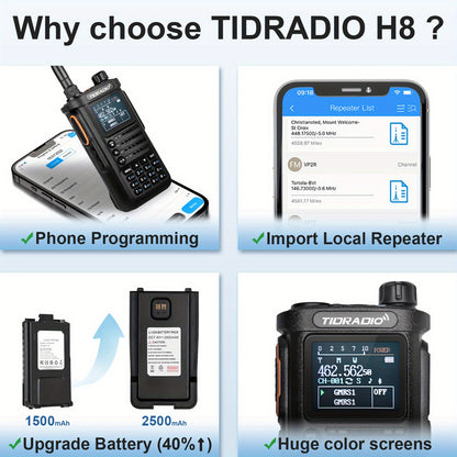 TIDRADIO H8 10Watt Long Range Walkie Talkies - Portable, UHF Two Way Radio with Flashlight for Adults & Outdoor Enthusiasts