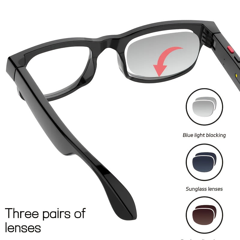 1080P Smart AI Camera Glasses with AI- Translation & Wireless Voice Calls, Interchangeable Lenses, Wireless Smart Glasses, HD Recording, One-Touch Button for Men/Women, /, Smartphone-Free Calling (Global Travel, Camera Stand