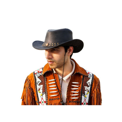 Black Genuine Leather Cowboy Western Hat for Men & Women – Classic Outdoor Ranch Style, Durable Wide-Brim Design for Horseback Riding, Country Events, Travel, Festivals & Daily Wear – Perfect Gift for Winter Season, Chris