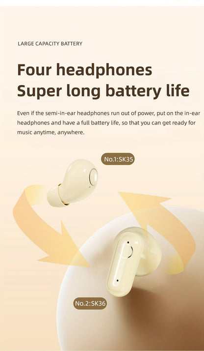 Ultra Small Mini Sleep, Short Handle Sports Wireless Earphones, HiFi Bass Stereo Dual Sound Quality 5.4 Wireless Earphones, Comfortable Noise Reduction Wearing, High-definition Digital Display With Microphone, Ultra Long Stan
