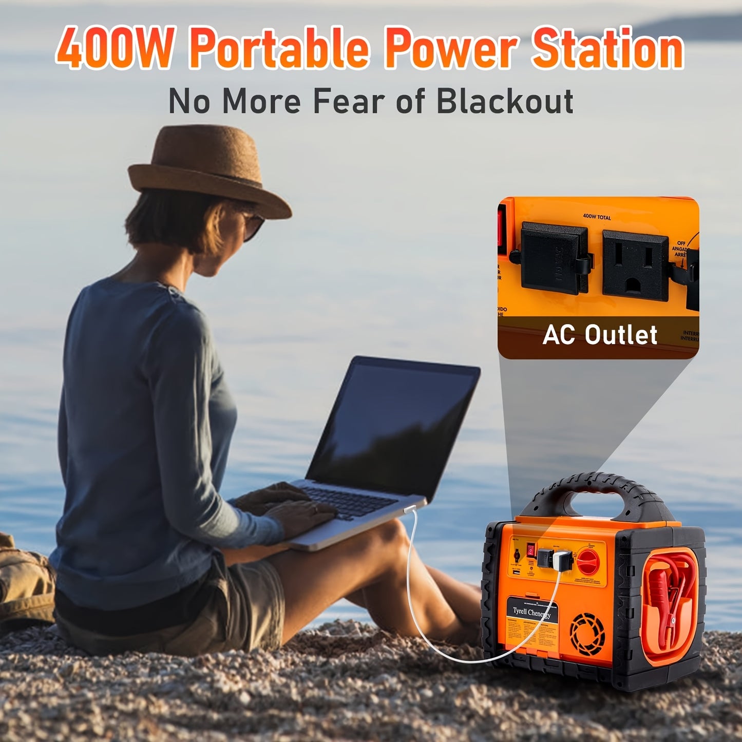 1800 Amp Portable Power Station & Car Jump Starter with Air Compressor - Heavy-Duty 260 PSI Tire Inflator, 400W AC/DC Inverter, 2.1A USB Port, Dual Power Outputs, Battery Clamps Included for Emergency, for Backup, USB- Operat