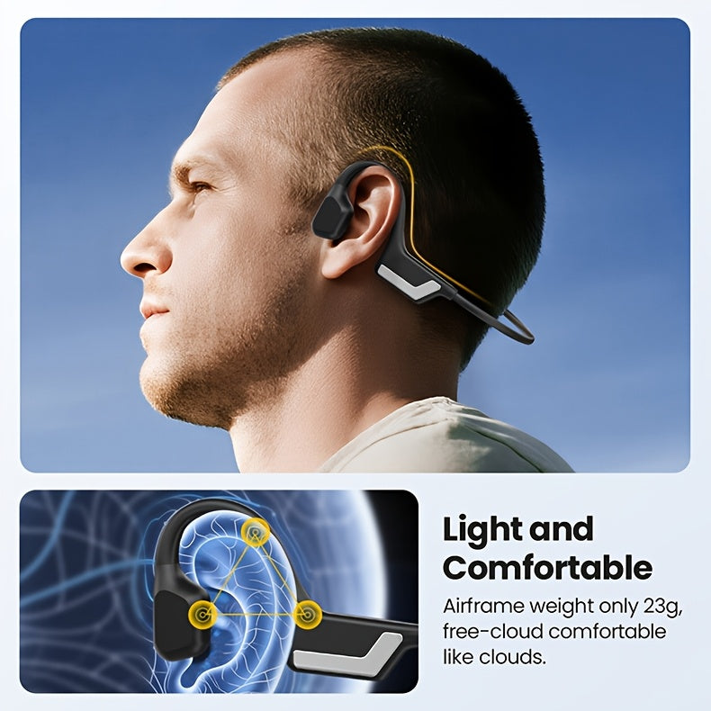 s850 Wireless Bone Conduction Headphones - 10 Hours Playtime, IPX8 High Quality, 23g Lightweight Design, Open-Ear, Bone Conduction Sports Headphones, Sweatproof for Swimming, Cycling, Running, Fitness and Travel - Perfect Gif