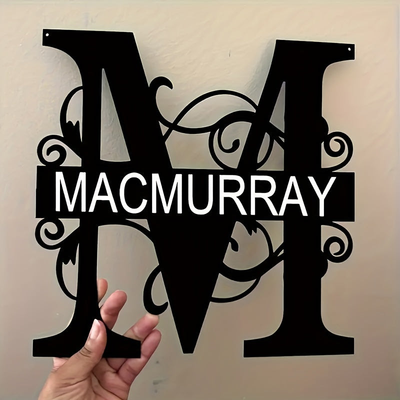 Customized Metal Surname Sign - Personalized Black Art Deco Wall Decor, Reusable Matte Finish, Detachable Pre-pasted Metal Accent - For Home Decor - Suitable for Living Room, Bedroom, Garden, Outdoor Spaces - Unique Gift for