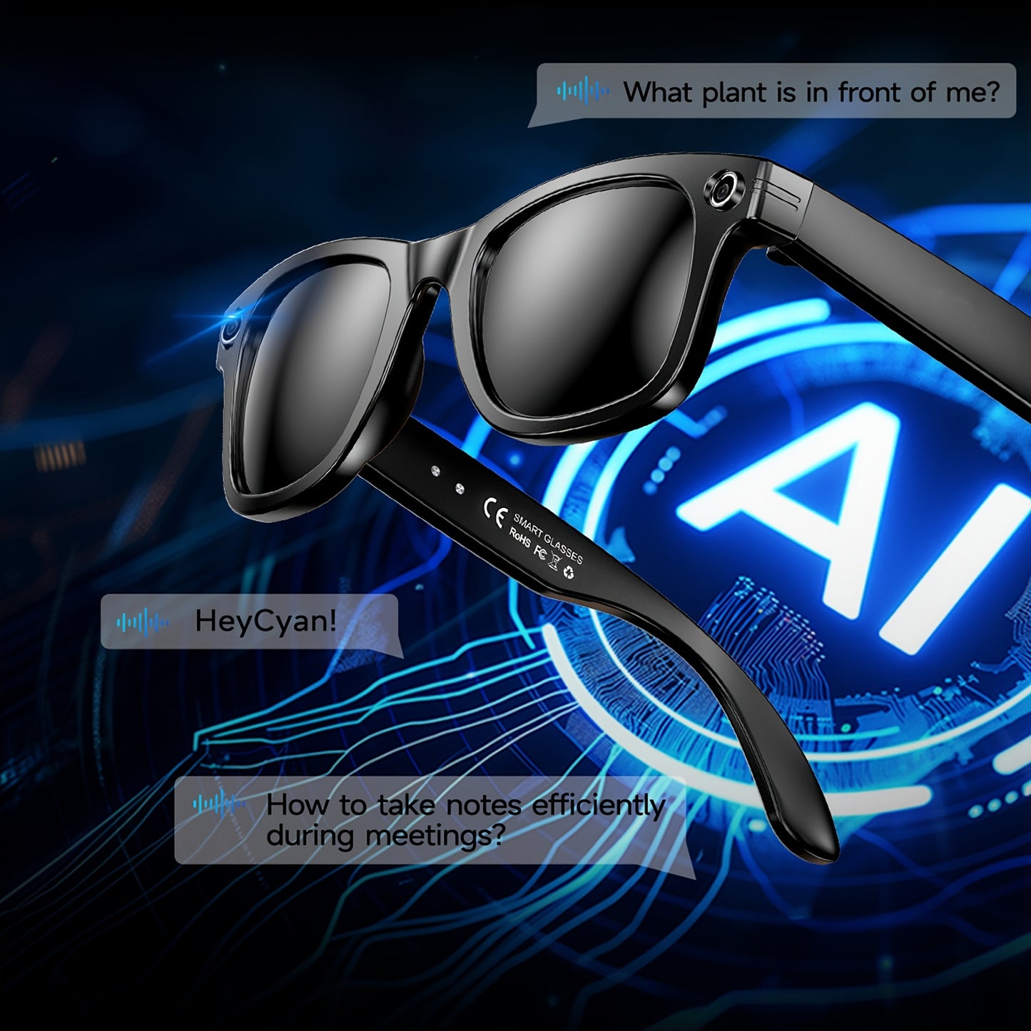 AI Smart Glasses 2025 New Voice Smart Glasses, High-definition 8 Million Camera, Intelligent Real-time Translation, Wireless Call Music Playback And Smart Glasses, Smart Camera Glasses with Multiple Languages, Suitable for iP