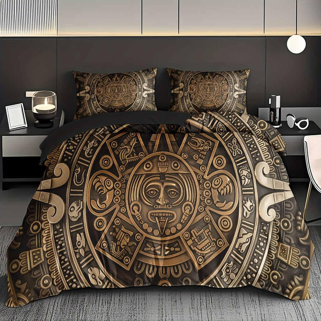 3pcs Comfortable Vintage Civilization Pattern Duvet Cover Set Soft High-Definition Digital Print Perfect Gift Soft, Breathable 100% Polyester All-Season, Family And Friends Gift Machine Washable (1 Duvet Cover + 2 Pillowcases
