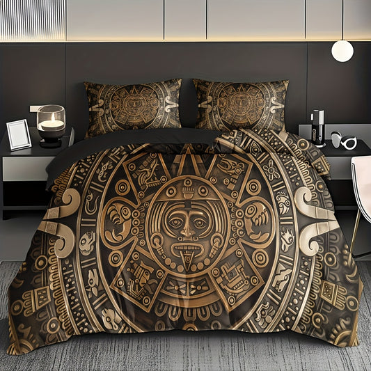 3pcs Comfortable Vintage Civilization Pattern Duvet Cover Set Soft High-Definition Digital Print Perfect Gift Soft, Breathable 100% Polyester All-Season, Family And Friends Gift Machine Washable (1 Duvet Cover + 2 Pillowcases