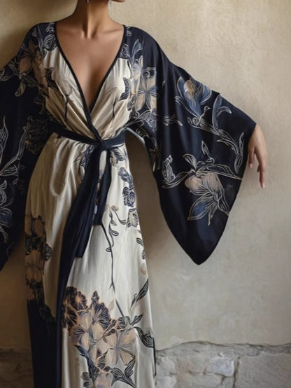 Sleeveless Printed Dress | European and American Spring/Summer New Slim Fit Long Skirt with Floral Pattern, Deep V Neck, Breathable Comfortable Casual Style, Ideal for Daily Vacation and Cross-Border .