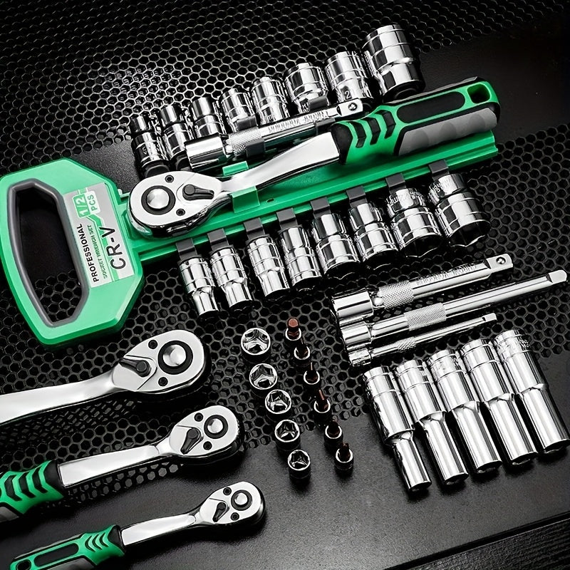 30/22/13-piece Professional Chrome Vanadium Steel Forged 72-tooth Ratchet Wrench And Sleeve Set (including Storage Rack) - Multi-specification, Full Size - Suitable For Automobile Engine, Motorcycle And Bicycle Repair And Mai
