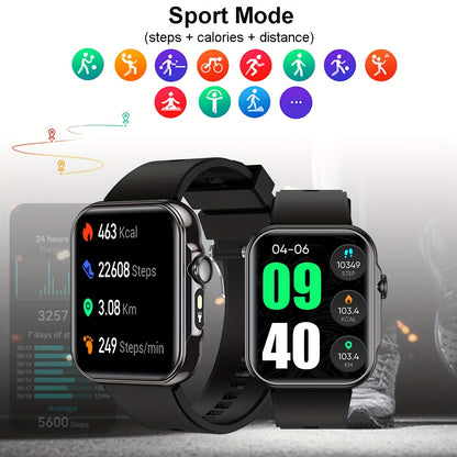 Men's Smart Watch with LED flashlight, IPX7 High Quality, Wireless calling and SMS reminder, 2.02-inch HD Large Screen, Sports Mode, Zinc Alloy, Outdoor Sports Smartwatch, Men's Watch, Compatible for iPhone and Android