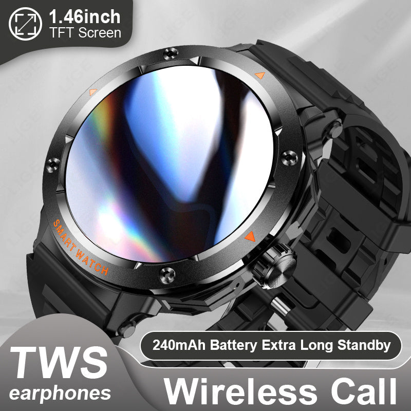 LIGE New Smartwatch with 2-in-1 Wireless Earbuds, NFC Access Card Function, Full Touch Control, - 1.46''TFT Screen, Fitness Tracker, Music Playback, Sleep Monitor, Weather Updates, Information Storage, Multiple Sports Modes,