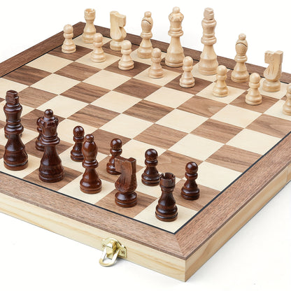 15 Inches Magnetic Chess Set for Adult, Wooden Folding Chess Board Game ForTournament with HandmadePieces Including 2 Extra Queen Professional Beginner Ideal Birthday&Christmas Gift for Friends Family