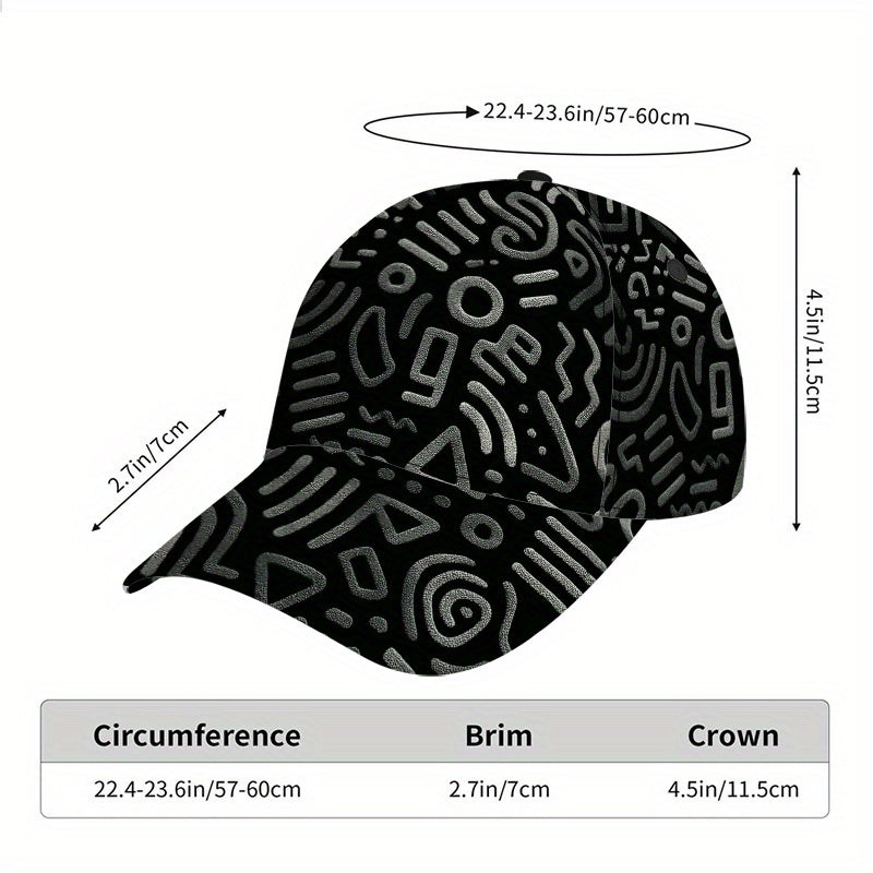 1pc 2D Tribal Doodle Chaos Print Baseball Hat - Full-Body Polyester Snapback Hat with Vibrant Design, Ideal for Running, Sports & Casual Street Fashion., Outdoor Activities, Festival Accessory, Funky Design, Comfortable Fit,
