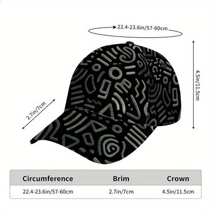 1pc 2D Tribal Doodle Chaos Print Baseball Hat - Full-Body Polyester Snapback Hat with Vibrant Design, Ideal for Running, Sports & Casual Street Fashion., Outdoor Activities, Festival Accessory, Funky Design, Comfortable Fit,
