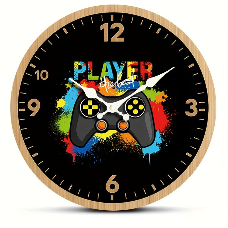 1pc Round Clock, Minimalist Game Console Creative Wall Clock, Silent Quartz Wooden Round Clock, Suitable for Bedroom Living Room Office Kitchen Bathroom, Battery Powered (Batteries Not Included)
