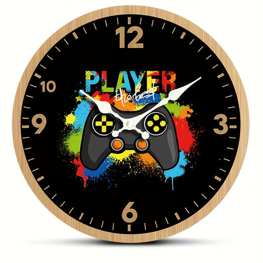 1pc Round Clock, Minimalist Game Console Creative Wall Clock, Silent Quartz Wooden Round Clock, Suitable for Bedroom Living Room Office Kitchen Bathroom, Battery Powered (Batteries Not Included)