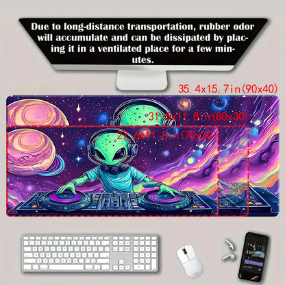 1pc Extra-Large Gaming & Office Desk Mat - Alien DJ Design with Spinning Board, Non-Slip Surface, Soft Touch, Large Rectangular Mouse Pad for PC, Laptop, Gaming Setup - Ideal For Gamers, Office Workers, Abstract Art Style, Sm