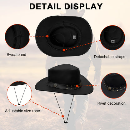 1pc SideWinder Australian Cowboy Leather Hat Unisex Adult For Men And Women Shapeable Outback Western Style Wide Brim, Lightweight Top-Grain Leather, High Quality &, Adjustable Chin Cord, Festival Accessory, Unisex Outdoor He