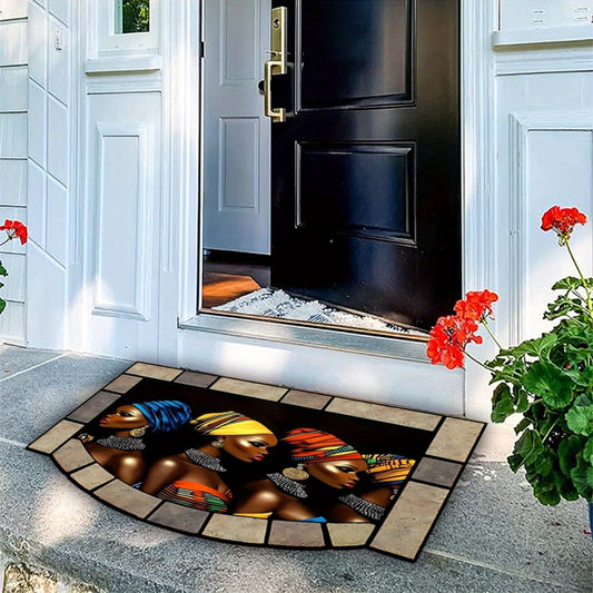 1pc African Tribal Door Mat - Heavy-Duty 850gsm Thick Mat with African Women & Tribal Patterns, /BrownRed/Orange - for Home Gym, Entryway - Machine-made Polyester Mat - Ideal For Halloween, Christmas, Thanksgiving, New Year'S