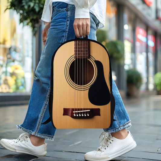 1pc Guitar-Themed Backpack with Water Bottle Holder - Large Capacity 17-Inch Lightweight Durable School Bag, Adjustable Straps & Vibrant Print for Commuting, Travel, Music Lovers - Unique Gift for Halloween, Father'S Day, Chr