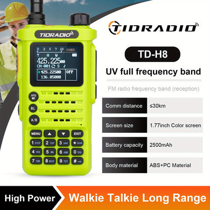 TIDRADIO TD-H8 2nd Gen 10W High-Power Handheld Two-Way Radio - 2500mAh Long-Lasting Battery, UHF Frequency 136-174MHz, 5000 Channels with Repeater List, FM Radio & Compatible, -Powered for Ham/GMRS/Radio Use, Durable Walkie T