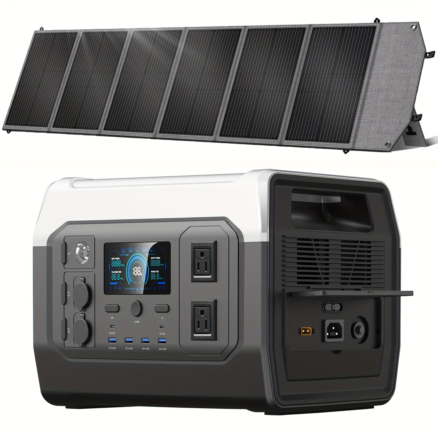 CTOLITY 1600W Portable Power Station, Equipped with a 200W Solar Panel, 1024Wh Lithium Iron Battery, 1-Hour Fast Charging, UPS Function, Suitable for Home Power Backup, Camping And Rvs, Portable Charger Power Bank Bank, Emerg