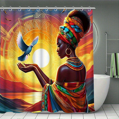 African Shower Curtain Set with 12 Hooks - Vibrant Ethnic-Inspired Design,Ideal for Holiday Gifts, Polyester Material, African Bathroom Set|Decorative Bath Set|Detailed Craftsmanship, Bath